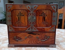 Fine Japanese Meiji Collectors Cabinet Art Deco Fruit Wood Inlay