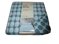 Kirkton House DOUBLE Size Duvet Cover Set TURQUOISE BLUE & WHITE RETRO DOTS NEW