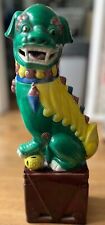 Antique Chinese Fu Dog Statue 14" Porcelain Pottery | Handpainted Feng Shui Lion