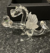 Preloved Hand Blown Chinese Clear Glass Dragon With Colourful Sphere Figure