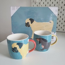 Habitat "A Part Of The Family' Mugs And Placemats Set Dogs Pug Dachshund Rare
