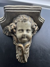 Vintage Plaster Cherub Face Wall  Sconce / Corbel / Angel