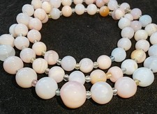 Pink opal & quartz smooth round gemstone bead 925 sterling silver necklace