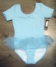 Girls Bloch Crystals CL5332 Short Sleeve Cotton Ballet Leotard with Tutu Blue