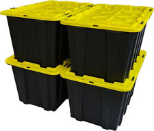 Set of 4 17 Gallon Black Plastic Storage Bin Tote Box with Snap Lid Durable