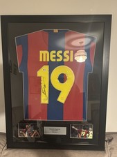 Rare Lionel Messi Hand Signed and Framed Barcelona Shirt Beckett Authenticated 