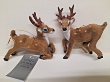 Gisela Graham 2 Sweet very Pretty Flock/Fur Reindeers Tree Xmas Decorations