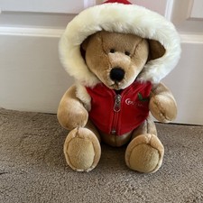 Center Parcs Russ Teddy Bear With Red Zip Up Jacket With Fur Hood