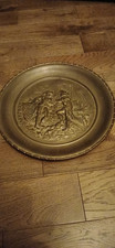Vintage decorative brass wall plate 15.5"  embossed  nautical theme