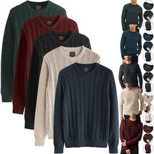 Mens Chunky Cable Knitted Thick Jumper Long Sleeve Crew Neck Heavy Sweater