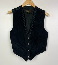 Real Suede Leather Waistcoat UK Size 10 / Small Women`s Vest Black