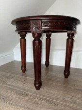 Round Ornate Antique Reproduction Solid Mahogany Small Coffee Side Table used 