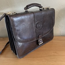 Real Leather Expanding Briefcase Messenger Satchel Bag With Strap Buckle BROWN