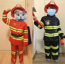 Kids Boys Firefighter Halloween Cosplay Costume Uniform Toy Fireman Role Play
