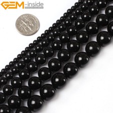 Natural Gemstone Black Agate Onyx Round Beads For Jewellery Making Strand 15" UK