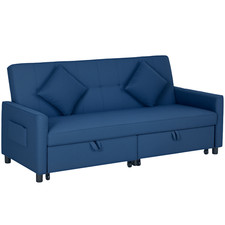 HOMCOM Reversible L-Shaped Sectional Sofa Bed with Cushions, Blue