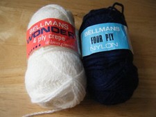 Vintage Bellmans 4 ply Yarn Knitting wool, 1oz white (off white), 1oz Navy blue