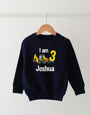 Personalised Digger Sweatshirt Any name Age Birthday Gift Construction Top