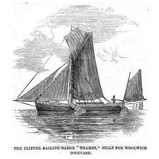 Clipper Sailing Barge, Thames, Built for Woolwich Dockyard - Antique Print 1859