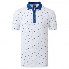 FootJoy Scattered Floral Pique Polo Shirts - White With Twilight-L