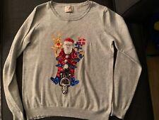 George Grey Soft Knit Sequin Santa On Motorbike Xmas Jumper Size M