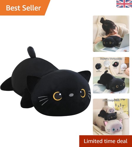Soft black cat weighted - black, plush