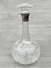 ANTIQUE CUT GLASS DECANTER STERLING SILVER COLLAR JG&S HALLMARKED COLLAR NECK