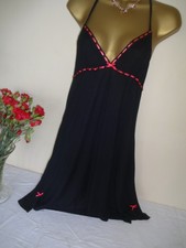 LA SENZA Black PINK  Ribbon Trim Lingerie Babydoll Nightdress UK14