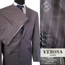 De Fursac Cerruti 1881 Men 2 Piece Suit 42R Gray Pink Stripe 33 Flat Front Pants