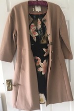 Ted Baker Camel Coloured  Coat Size 3 (12) With Detachable Fur Collar.