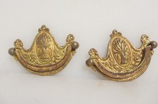 Antique Brass Drawer Handles Pulls Dresser Chest Old Victorian Rococo Gilt x2