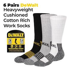 DEWALT 6 Pair Pack Black Heavy Duty Cushioned Work Socks Grey White 10 - 13