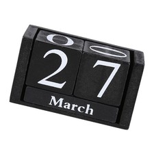 (Black)Wooden Perpetual Metal Blocks Calendar Date Desktop Vintage Time