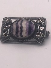 Antique vintage silver Bernard Instone Derbyshire Blue John cabochon brooch pin