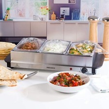 Progress Portable Food Warmer Buffet Server 3 x 1.5l Hot Plate Pan Bain Marie 