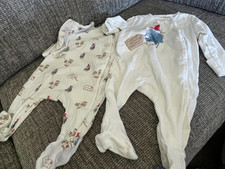 M&S Cream Paddington Bear 2 x Sleepsuit Side Button Fastening 3-6 Months