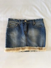 Blumarine Fur Trim Denim Skirt