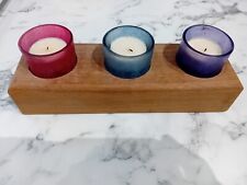 Tea Light Holder, Wooden, Freestanding with 3 Glass Holders