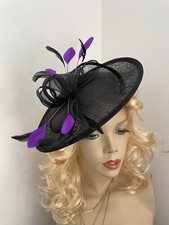 Black Purple Wedding Hat Formal Ladies Hatinator Church Derby Ascot Headpiece Uk
