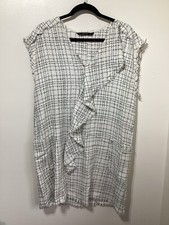 Zara White Check Tweed Textured Oversized Sleeveless Tunic Dress Plaid L 14