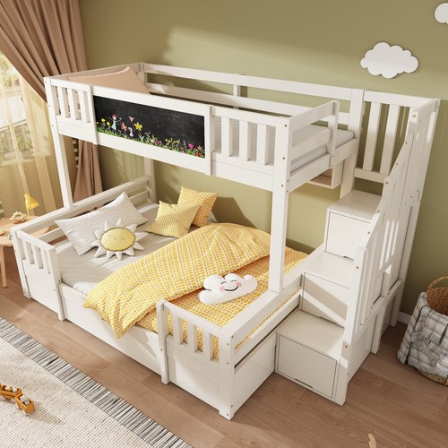 White wooden bunk bed - wooden,