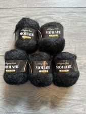 5 x 50g Balls Of Mohair Wool Yarn - Black - New