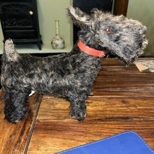 Early Chiltern Black Scottie Dog  Collar 8” Tall Mohair Straw? Filled