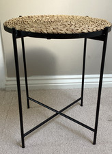 Small Metal & Wicker Top Foldable Lightweight Side Table H 45cm
