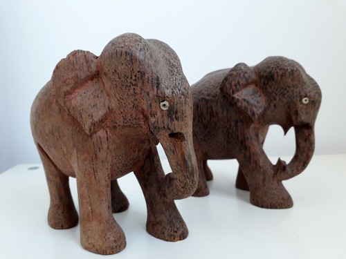 Vintage pair wood elephants - vintage,