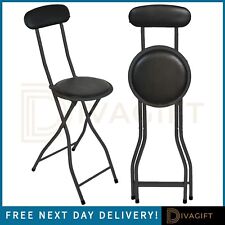 HIGH BACK FOLDING BAR STOOL BLACK PADDED BREAKFAST BAR STOOL ROUND FOLDABLE
