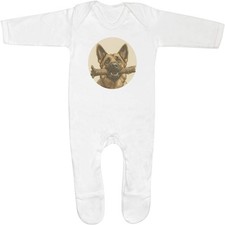 'German Shepherd with Stick Portrait' Baby Sleepsuits (SS052902)