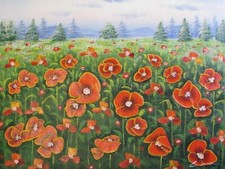 Poppies Field Poppy Large oil Painting Canvas Landscape Floral Flower Flowers