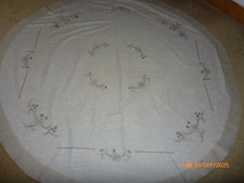 Vintage  Large Round Linen Tablecloth in an oatmeal colour 69"  (175cm) diameter