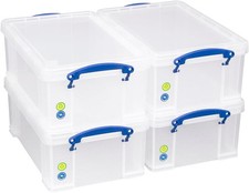 Really Useful Box 9 Litre Plastic Storage Box Clear with handles (Pack of 4)